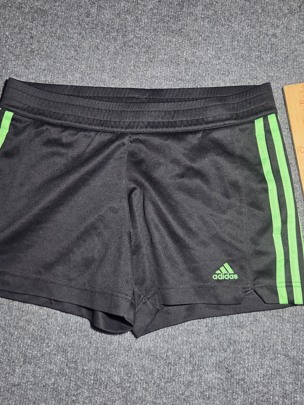 Adidas Women's Athletic Shorts Black Lime Green 3-Stripe Running Gym Size Small